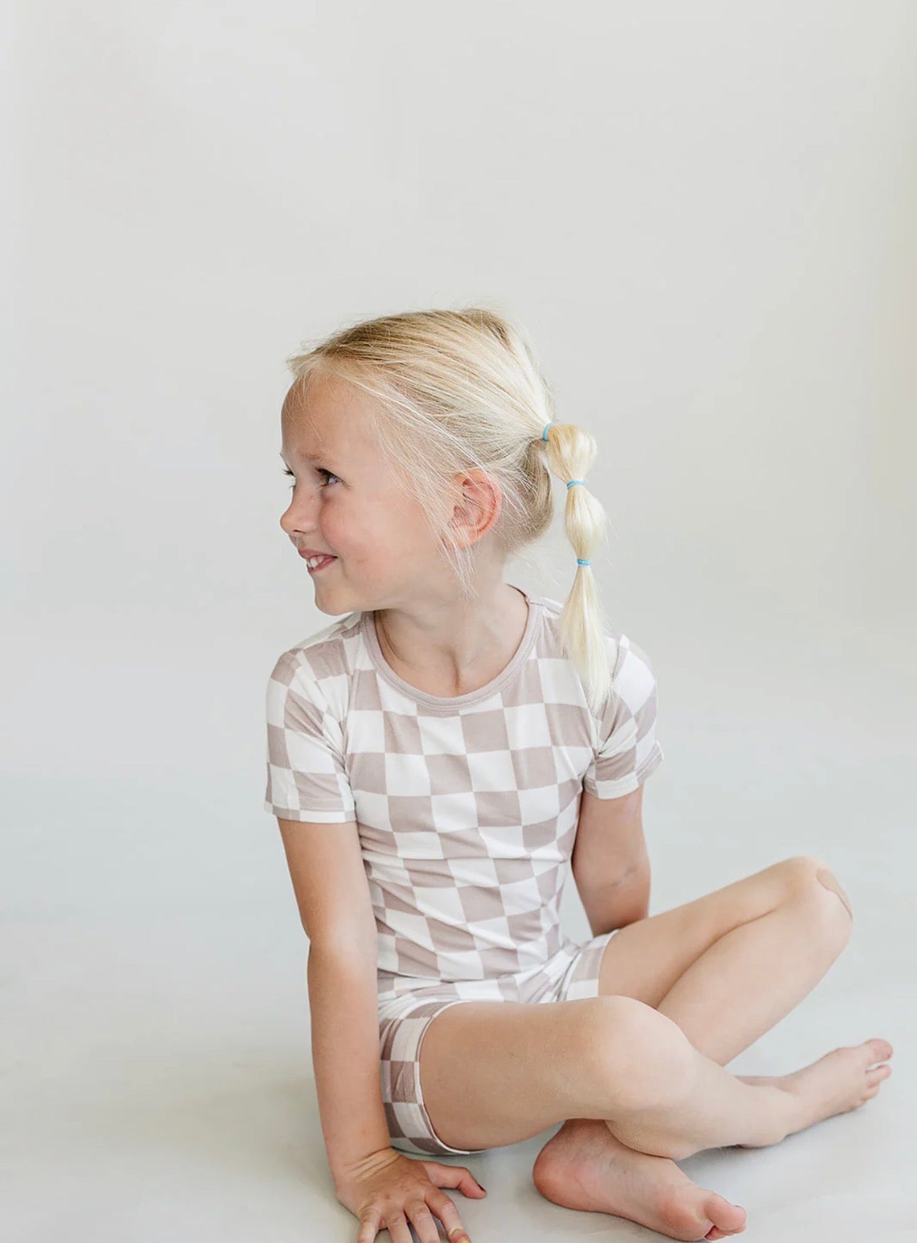 Bamboo Two Piece Short Set | Latte Checkered