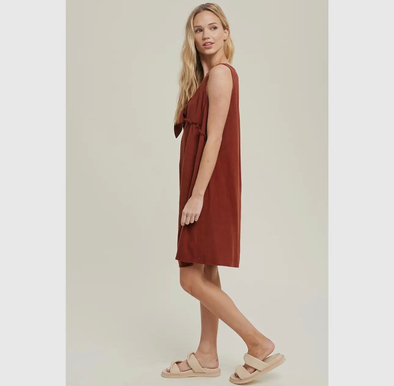 Rust Tie-Front Mini Dress