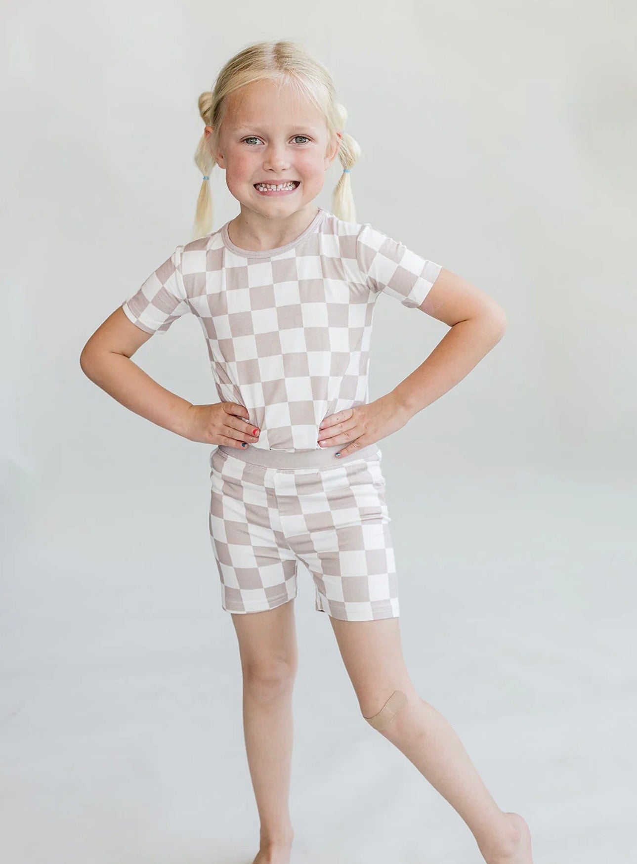 Bamboo Two Piece Short Set | Latte Checkered