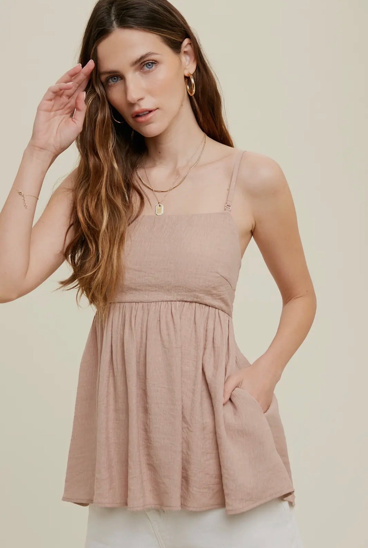 Smocked Back Babydoll Tank