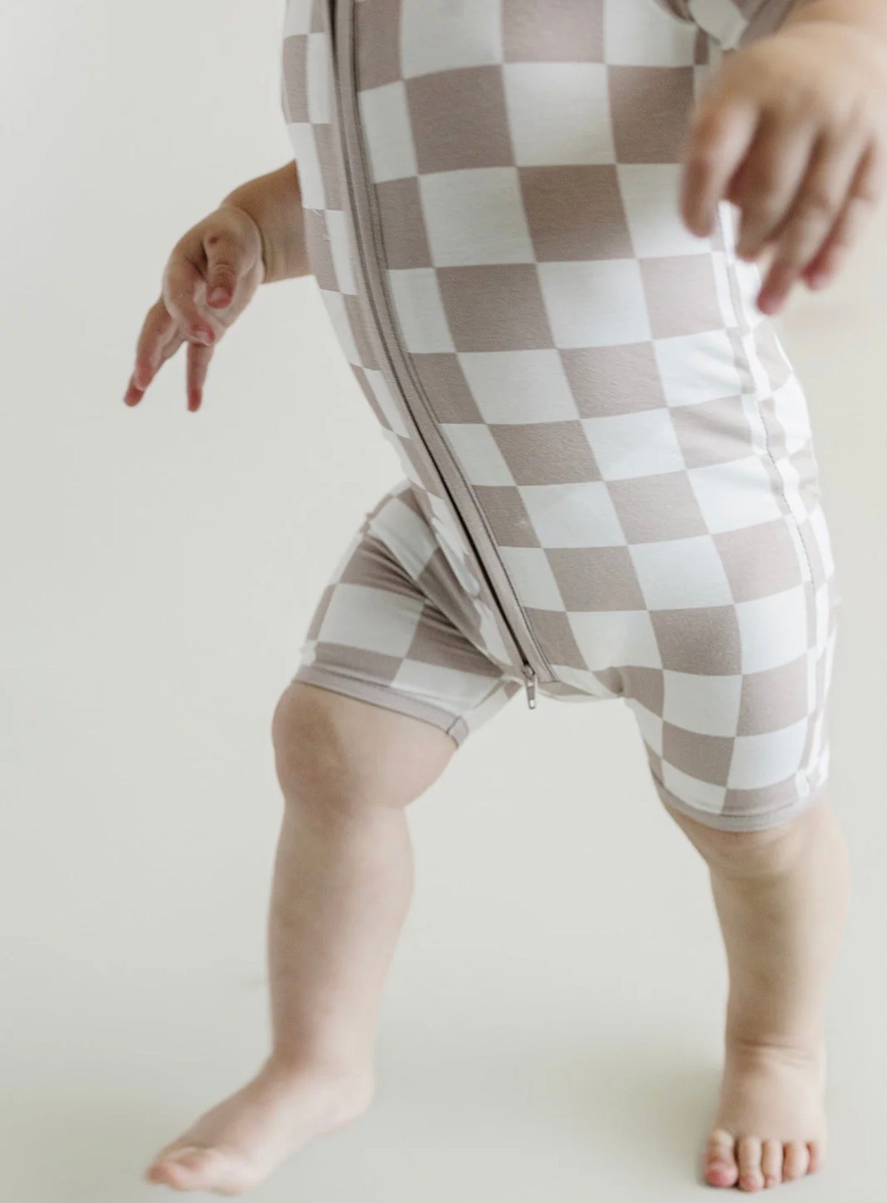 Bamboo Shorty Romper | Latte Checkered