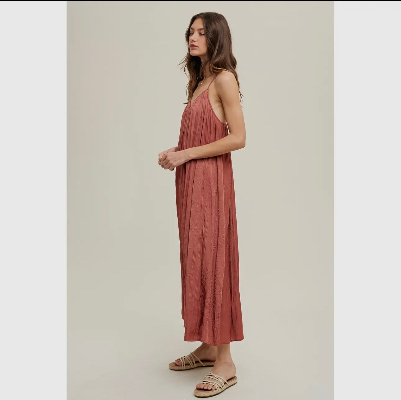 Rust Satin Slip Maxi Dress
