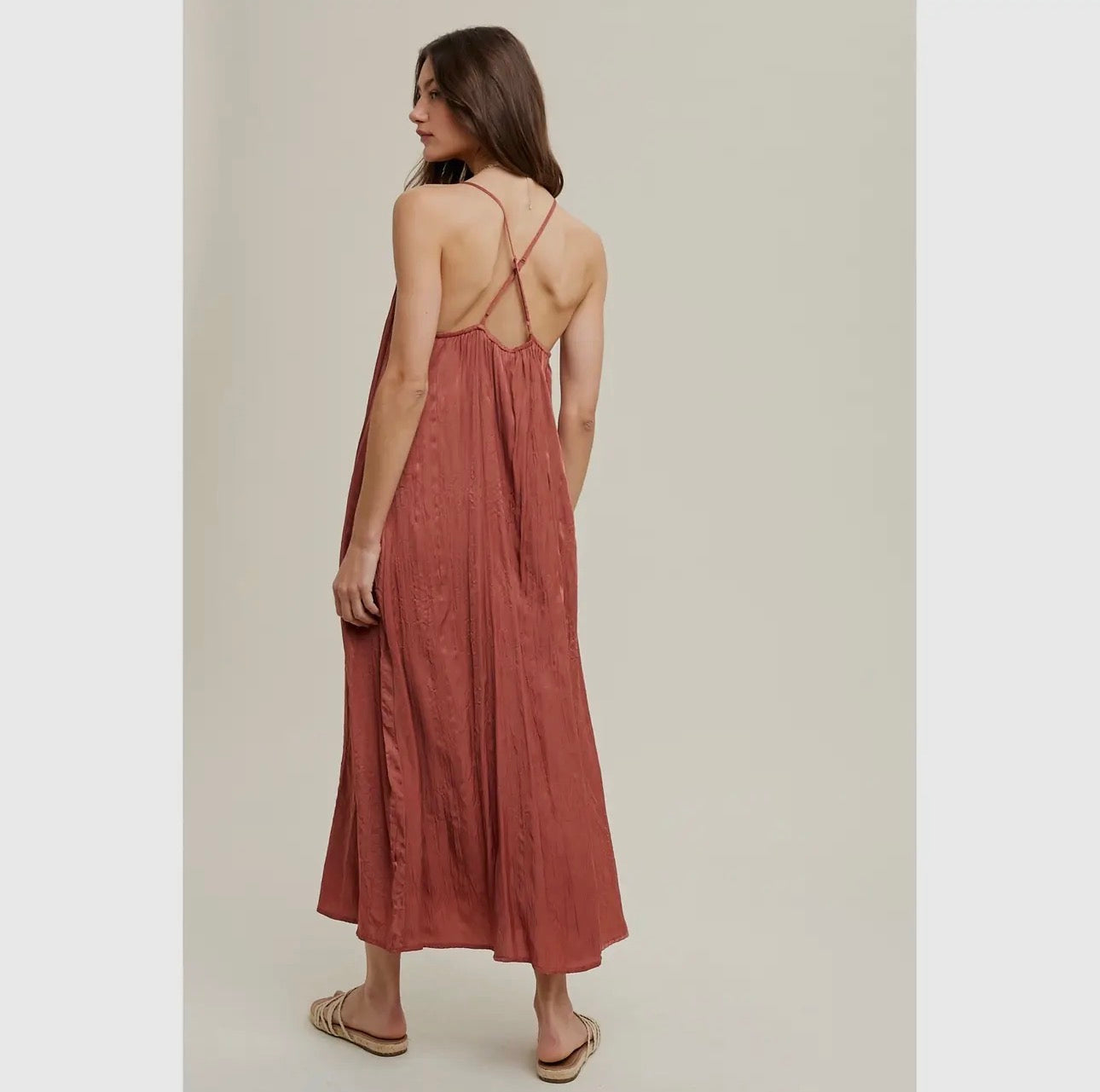 Rust Satin Slip Maxi Dress