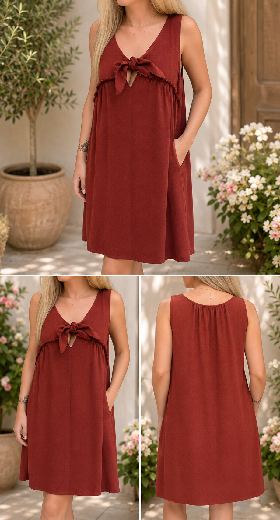Rust Tie-Front Mini Dress