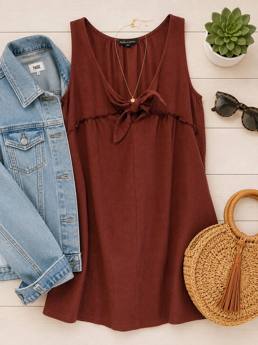 Rust Tie-Front Mini Dress