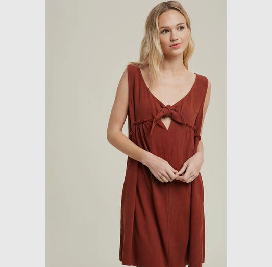 Rust Tie-Front Mini Dress